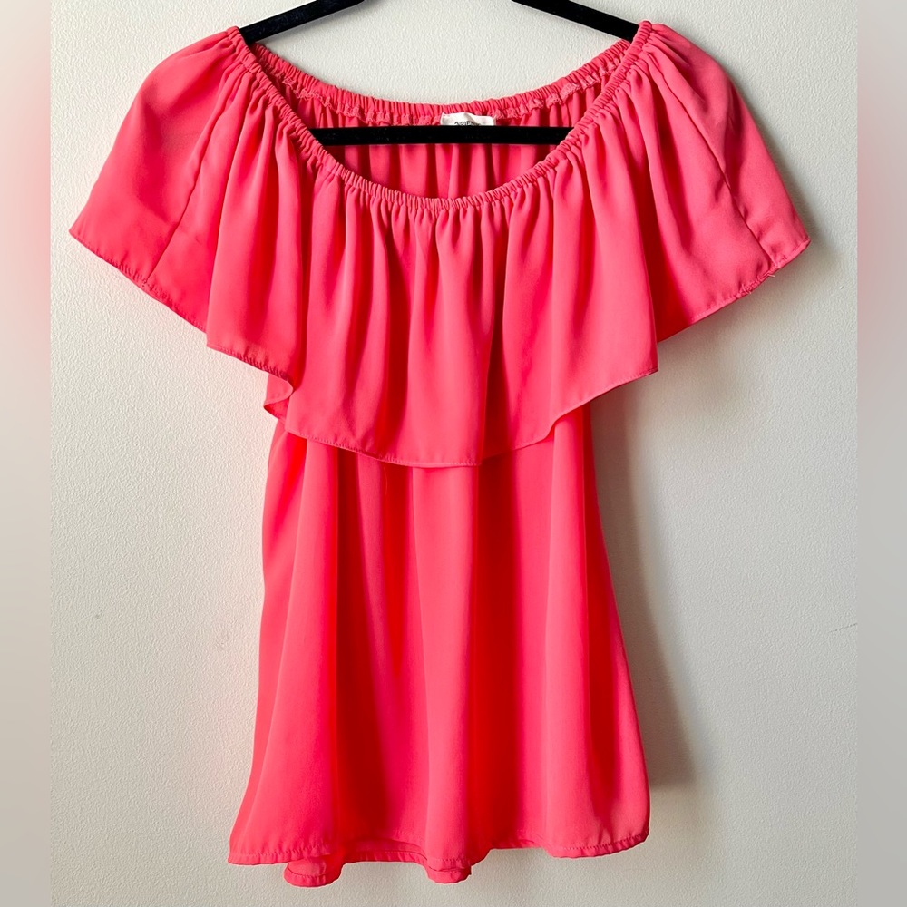 Women’s Adrienne Off the Shoulders Coral Ruffle Blouse, Size M, NWOT